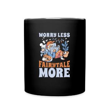 Buch Leseratte Bücherwurm Katze Buchfee - Tasse einfarbig - Schwarz - Vorne