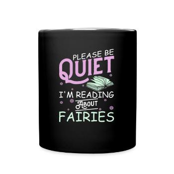 Buch Leseratte Bücherwurm Buchfee - Tasse einfarbig - Schwarz - Vorne