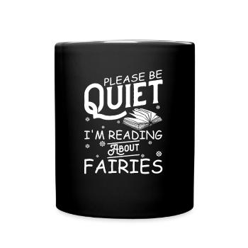 Buch Leseratte Bücherwurm Feen Buchfee - Tasse einfarbig - Schwarz - Vorne