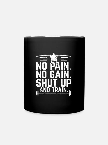 No Pain - No Gain! - Barbell Weightlifting Retro - Full Colour Mug - black