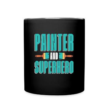 Le peintre et super-héros aime la peinture au pinceau - Mug uni - noir - Devant