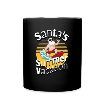 Santa's Summer Vacation Surfing Weihnachtsmann - Tasse einfarbig - Schwarz - Vorne