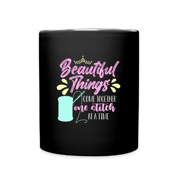 Point de croix De belles choses se réunissent Coudre - Mug uni - noir - Devant