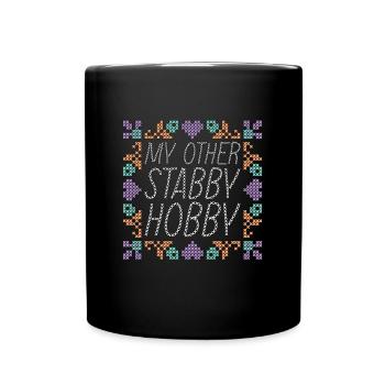Cross Stitch My Other Stabby Hobby Sewing Machine - Full Colour Mug - black - Front