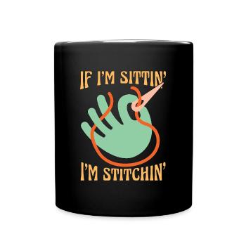 Point de croix si je suis assis' je suis couture couture - Mug uni - noir - Devant