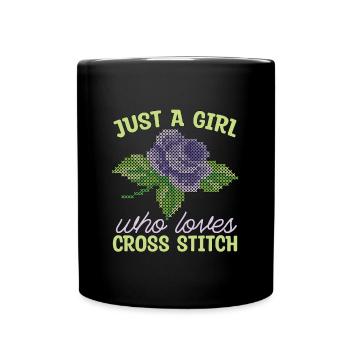 Cross Stitch Just A Girl Who Loves Sewing Machine - Full Colour Mug - black - Front