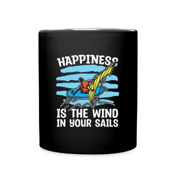 Windsurfing Happiness Is The Wind In Surfboarder - Tasse einfarbig - Schwarz - Vorne