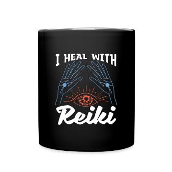 Reiki I Heal With Reiki Meditation Energy Healing - Full Colour Mug - black - Front
