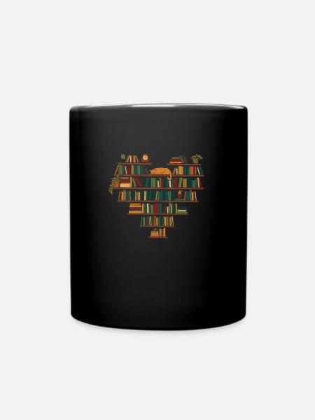Buch Leseratte Bücherwurm Katze Buch - Tasse einfarbig - Schwarz