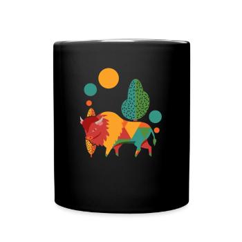 Bison Büffel Bunt - Tasse einfarbig - Schwarz - Vorne