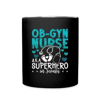 Ob-Gyn Nurse A.K.A Superhero Midwife Obstetrician - Full Colour Mug - black - Front