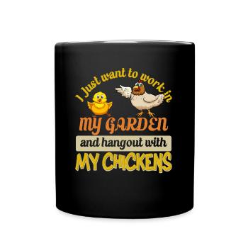 Gardening Chickens Farmer Chickens Lovers Garden - Full Colour Mug - black - Front