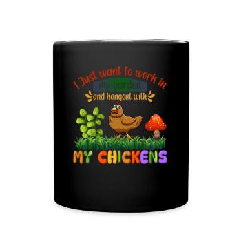 Gardening Chickens Farmer Chickens Lovers Garden - Full Colour Mug - black - Front