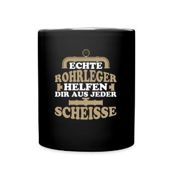 Rohrleitungsbauer Lustig - Tasse einfarbig - Schwarz - Vorne