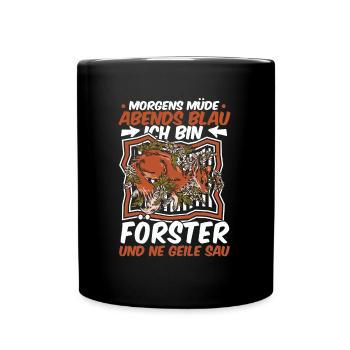 Förster Morgens Mde Abends Blau - Tasse einfarbig - Schwarz - Vorne