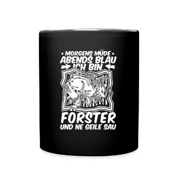 Förster Morgens Mde Abends Blau - Tasse einfarbig - Schwarz - Vorne