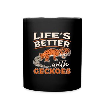 Leopard Gecko Life's Better With Geckos Reptiles - Full Colour Mug - black - Front
