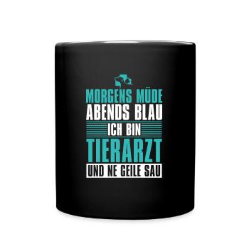 Tierarzt Veterinär Morgens Mde Abends Blau - Tasse einfarbig - Schwarz - Vorne