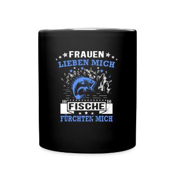 Angler und Fischer - von Frauen verehrt Geschenk - Tasse einfarbig - Schwarz - Vorne
