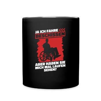 Rollstuhl Rollstuhlfahrer Lustig - Tasse einfarbig - Schwarz - Vorne