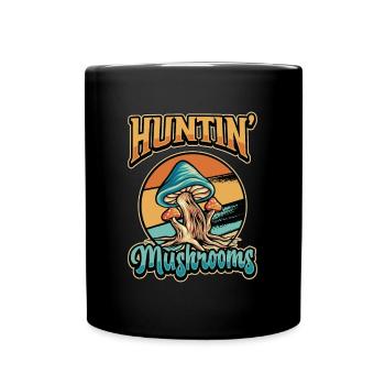 Huntin' Mushrooms Mycology Morels Mushroom Hunter - Full Colour Mug - black - Front