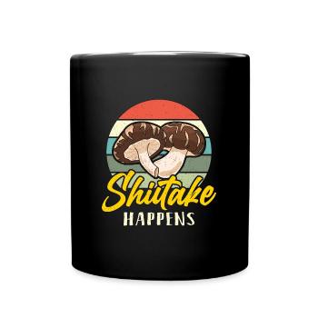 Mushroom Hunting Shiitake Happens Retro Mycologist - Full Colour Mug - black - Front