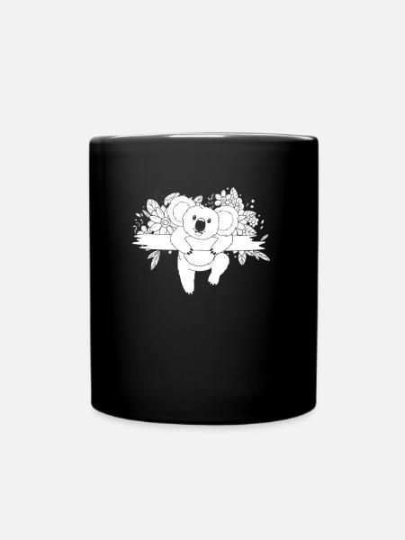 Koalabär Blumen - Tasse einfarbig - Schwarz