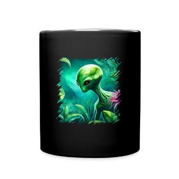 Des extraterrestres verts, des extraterrestres et des ovnis dans la forêt, l’espace - Mug uni - noir - Devant