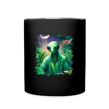 Des extraterrestres verts, des extraterrestres et des ovnis dans la forêt, l’espace - Mug uni - noir - Devant