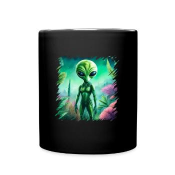 Des extraterrestres verts, des extraterrestres et des ovnis dans la forêt, l’espace - Mug uni - noir - Devant