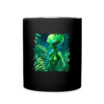 Des extraterrestres verts, des extraterrestres et des ovnis dans la forêt, l’espace - Mug uni - noir - Devant