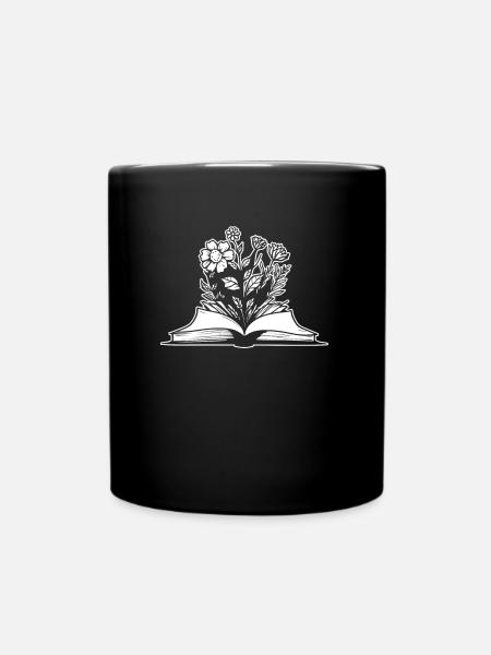 Bookworm Bookworm Flowers - Full Colour Mug - black