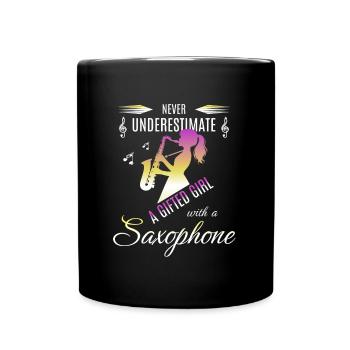 Saxophone Girl Saxophon Spielerin Geschenk - Tasse einfarbig - Schwarz - Vorne