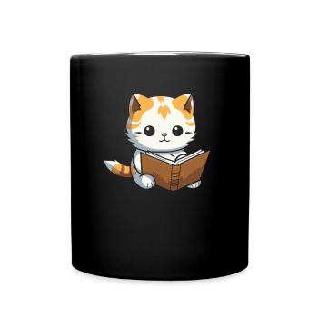 Buch Leseratte Bücherwurm Katze - Tasse einfarbig - Schwarz - Vorne
