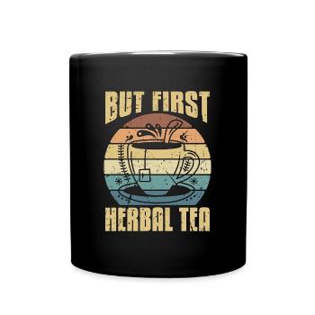 Herbal Tea But First Herbal Tea Retro Tea Lover - Full Colour Mug - black - Front