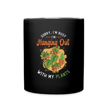 Houseplants Sorry I'm Busy I'm Hanging Plant Lover - Full Colour Mug - black - Front