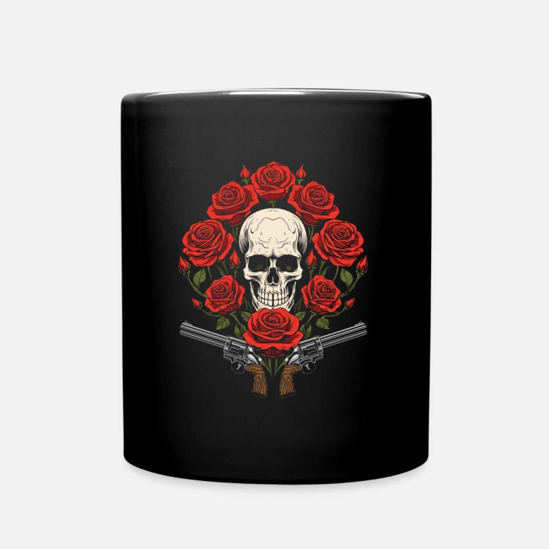80s Rock Rosen Totenschädel - Tasse einfarbig - Schwarz