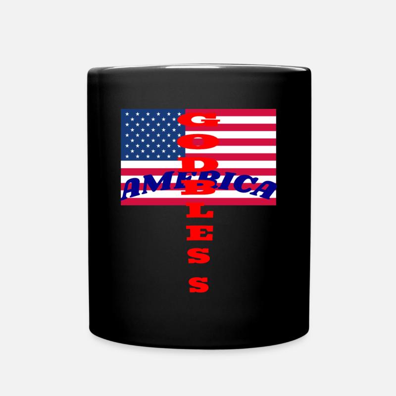God Bless America and Flag. - Full Colour Mug - black