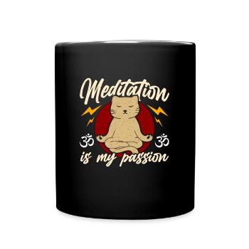 Meditation Is My Passion Yoga Exercise Cat Lover - Full Colour Mug - black - Front