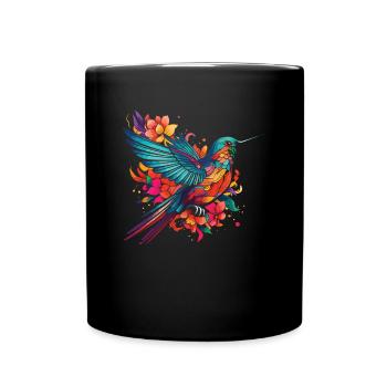 Kolibri Blumen Blumenvogel - Tasse einfarbig - Schwarz - Vorne
