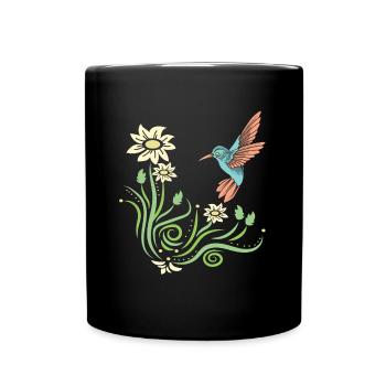 Kolibri Blumen Blumenvogel - Tasse einfarbig - Schwarz - Vorne