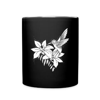 Kolibri Blumen Blumenvogel - Tasse einfarbig - Schwarz - Vorne