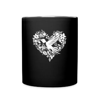 Kolibri Blumen Blumenherz - Tasse einfarbig - Schwarz - Vorne