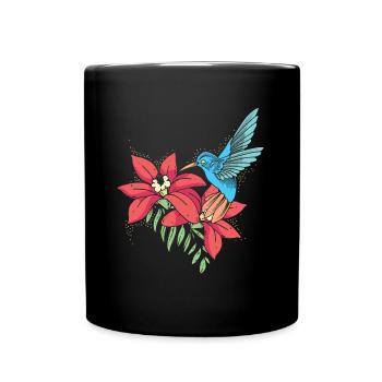 Kolibri Blumen Blumenvogel - Tasse einfarbig - Schwarz - Vorne