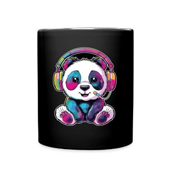 Colorful panda bear with headphones - Full Colour Mug - black - Front