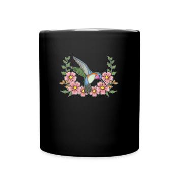 Kolibri Blumen Blumenvogel - Tasse einfarbig - Schwarz - Vorne