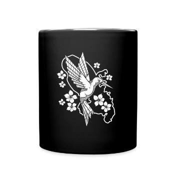 Hummingbird Floral Line Art - Full Colour Mug - black - Front