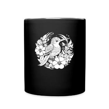 Hummingbird Floral Line Art - Full Colour Mug - black - Front