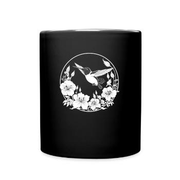 Hummingbird Floral Line Art - Full Colour Mug - black - Front