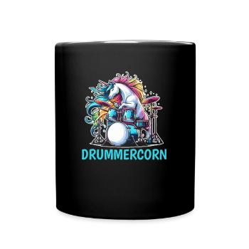 Schlagzeug Drummer Schlagzeuger Einhorn - Tasse einfarbig - Schwarz - Vorne